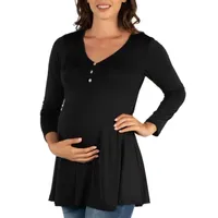 24seven Comfort Apparel Maternity Womens Henley Neck Long Sleeve Tunic Top