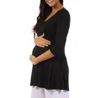 24seven Comfort Apparel Maternity Womens V Neck 3/4 Sleeve Tunic Top