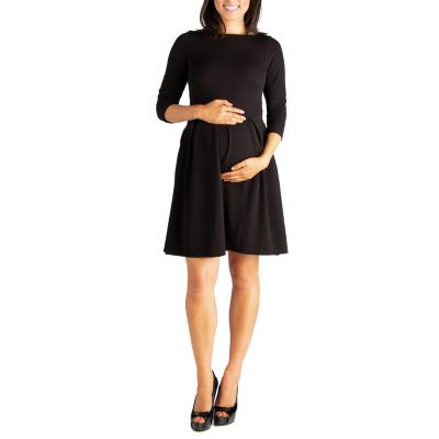 24seven Comfort Apparel Womens 3/4 Sleeve Fit + Flare Dress Maternity