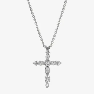 1928 Silver-Tone 16 Inch Link Cross Pendant Necklace