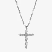 1928 Silver-Tone 16 Inch Link Cross Pendant Necklace