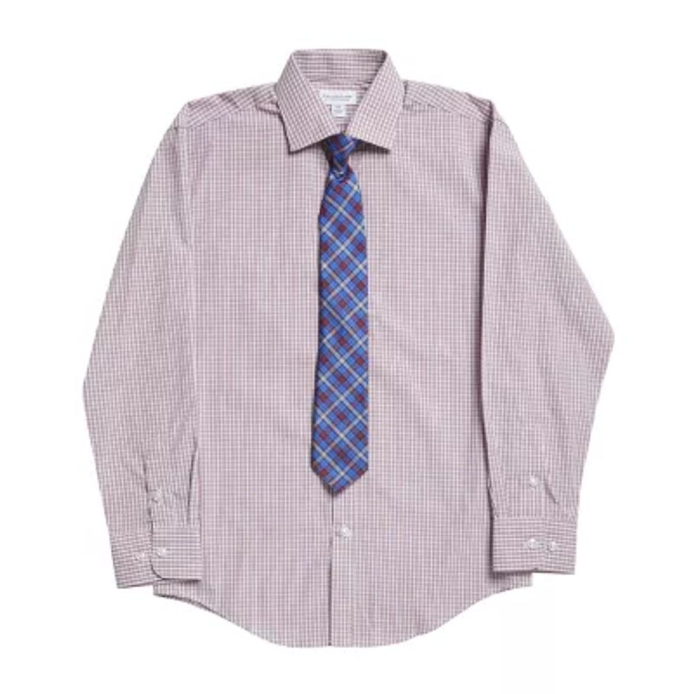 Collection By Michael Strahan Big Boys Spread Collar Long Sleeve Shirt + Tie Set