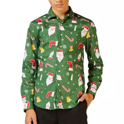 Opposuits Big Boys Christmas Spread Collar Long Sleeve Dress Shirt