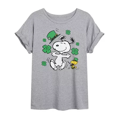 Juniors Womens Crew Neck Short Sleeve Peanuts Snoopy Graphic T-Shirt