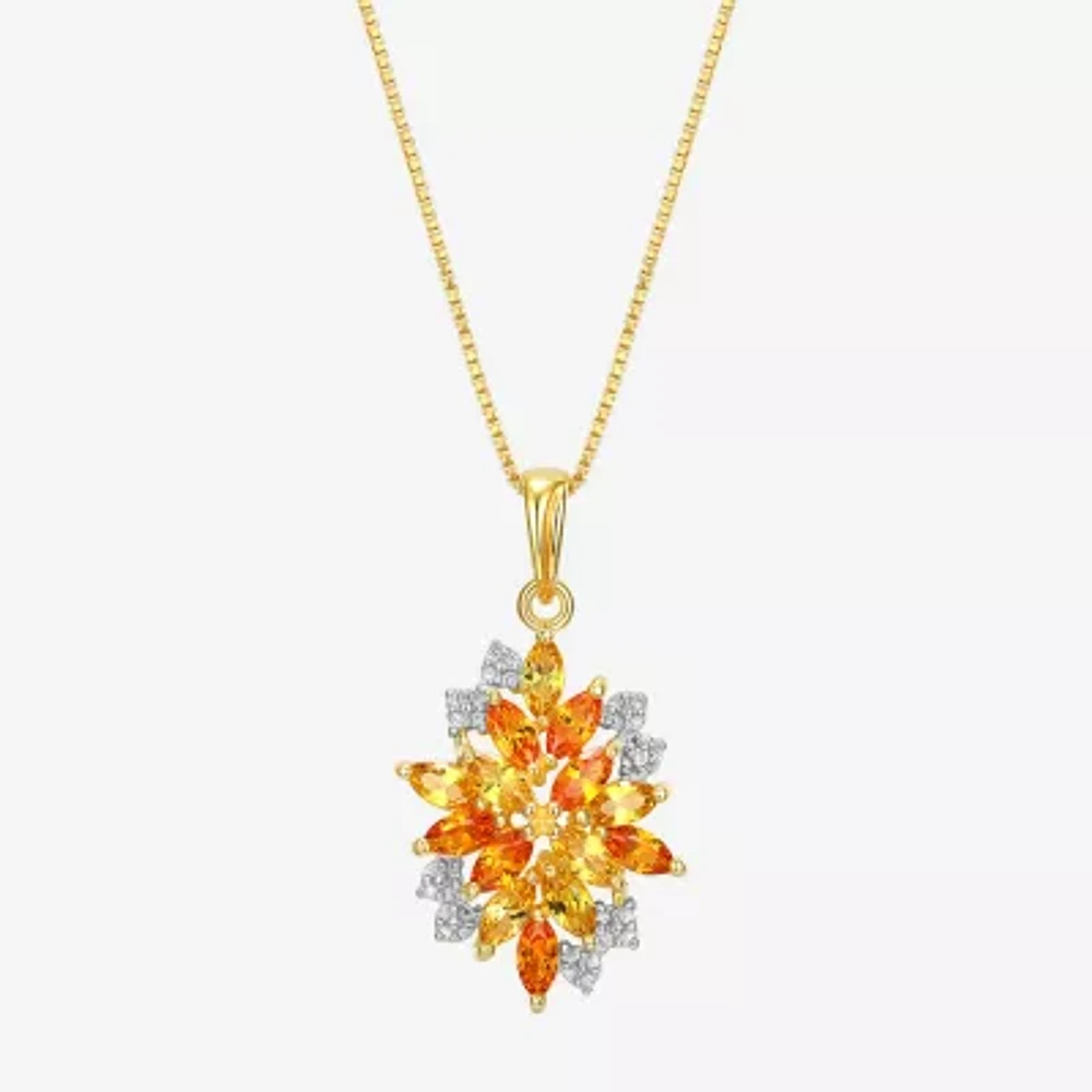 Womens Lab Created Yellow Sapphire 18K Gold Over Silver Flower Pendant Necklace