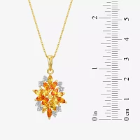 Womens Lab Created Yellow Sapphire 18K Gold Over Silver Flower Pendant Necklace