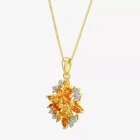 Womens Lab Created Yellow Sapphire 18K Gold Over Silver Flower Pendant Necklace