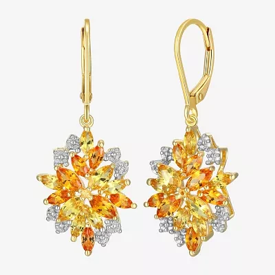 Lab Created Yellow Sapphire 18K Gold Over Silver Flower Drop Earrings