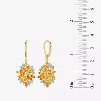 Lab Created Yellow Sapphire 18K Gold Over Silver Flower Drop Earrings