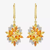 Lab Created Yellow Sapphire 18K Gold Over Silver Flower Drop Earrings