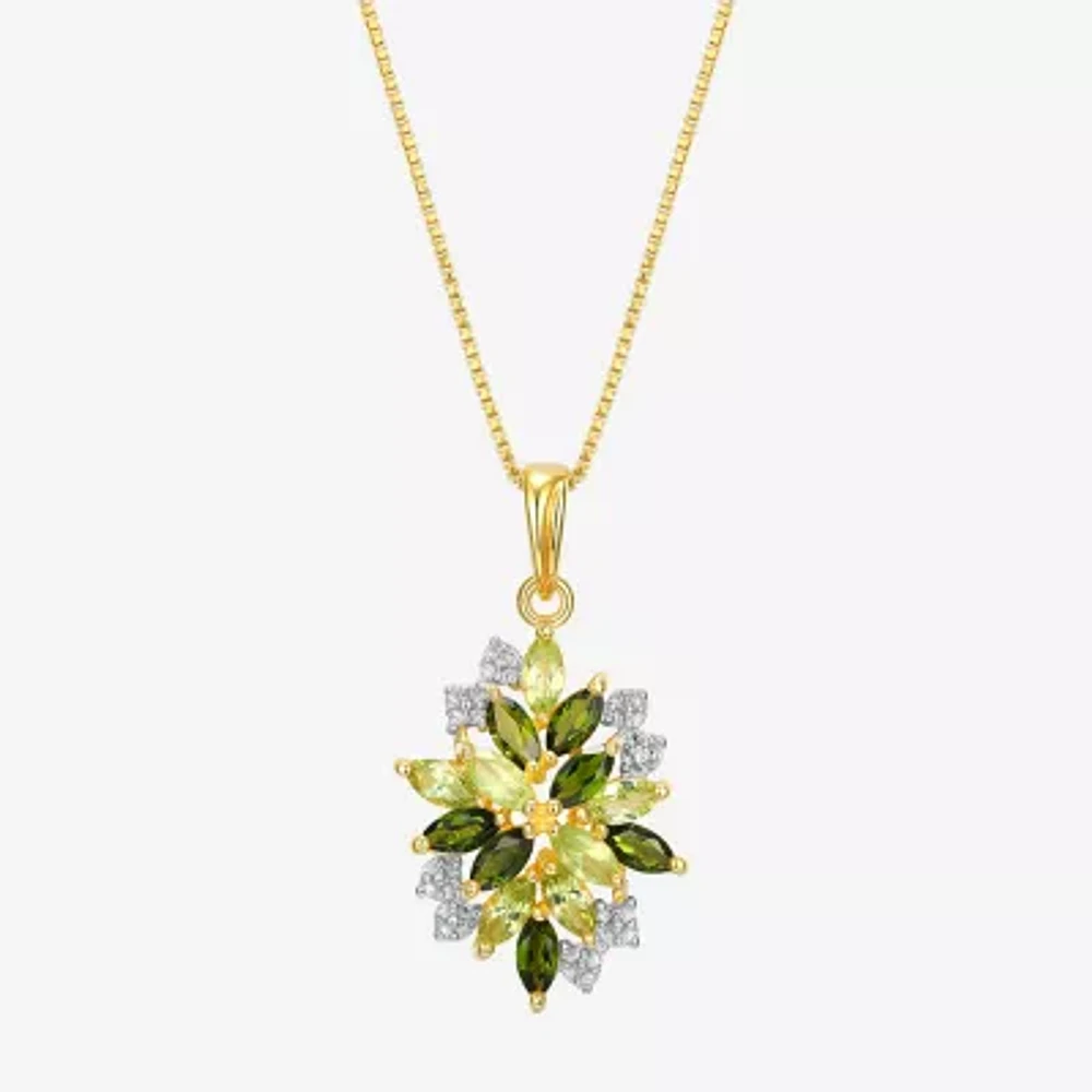 Womens Genuine Green Peridot 18K Gold Over Silver Flower Pendant Necklaces