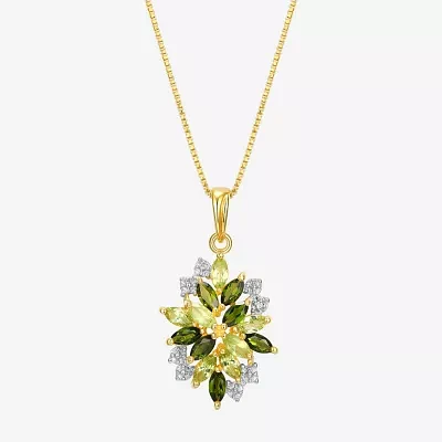 Womens Genuine Green Peridot 18K Gold Over Silver Flower Pendant Necklace