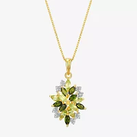 Womens Genuine Green Peridot 18K Gold Over Silver Flower Pendant Necklaces