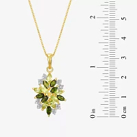 Womens Genuine Green Peridot 18K Gold Over Silver Flower Pendant Necklaces