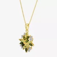 Womens Genuine Green Peridot 18K Gold Over Silver Flower Pendant Necklaces