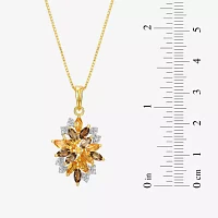 Womens Genuine Yellow Citrine 18K Gold Over Silver Flower Pendant Necklaces