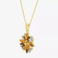 Womens Genuine Yellow Citrine 18K Gold Over Silver Flower Pendant Necklaces