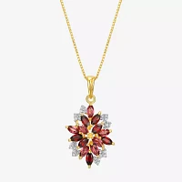 Womens Genuine Red Garnet 18K Gold Over Silver Flower Pendant Necklaces