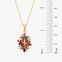 Womens Genuine Red Garnet 18K Gold Over Silver Flower Pendant Necklaces