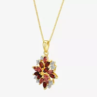 Womens Genuine Red Garnet 18K Gold Over Silver Flower Pendant Necklaces