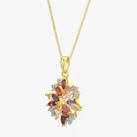 Womens Genuine Purple Amethyst 18K Gold Over Silver Flower Pendant Necklace