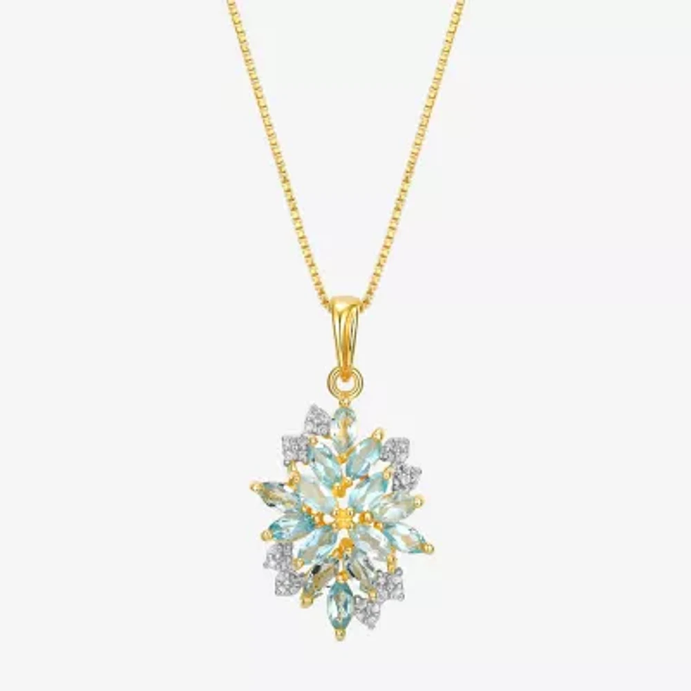 Womens Genuine Blue Topaz 18K Gold Over Silver Flower Pendant Necklaces