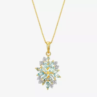 Womens Genuine Blue Topaz 18K Gold Over Silver Flower Pendant Necklace