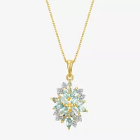 Womens Genuine Blue Topaz 18K Gold Over Silver Flower Pendant Necklaces