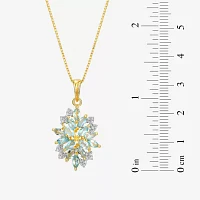 Womens Genuine Blue Topaz 18K Gold Over Silver Flower Pendant Necklaces