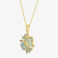 Womens Genuine Blue Topaz 18K Gold Over Silver Flower Pendant Necklaces
