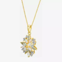Womens Lab Created White Opal 18K Gold Over Silver Flower Pendant Necklaces