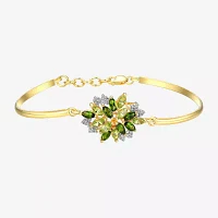 Genuine Green Peridot 18K Gold Over Silver Flower Bangle Bracelet