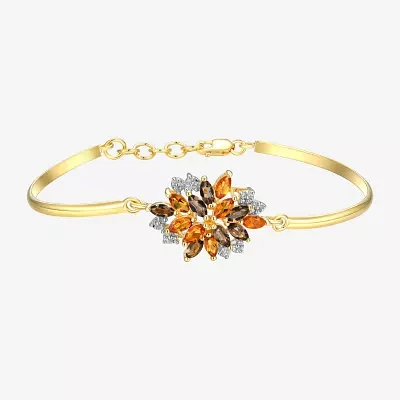 Genuine Yellow Citrine 18K Gold Over Silver Flower Bangle Bracelet