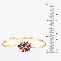 Genuine Red Garnet 18K Gold Over Silver Flower Bangle Bracelet