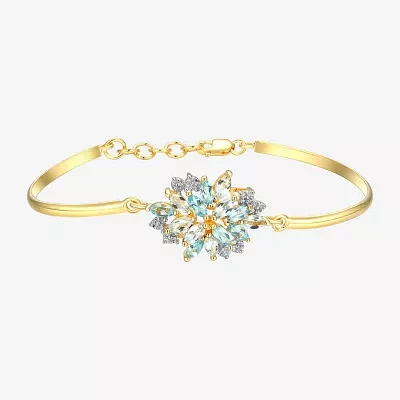 Genuine Blue Topaz 18K Gold Over Silver Flower Bangle Bracelet