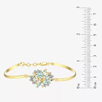Genuine Blue Topaz 18K Gold Over Silver Flower Bangle Bracelet