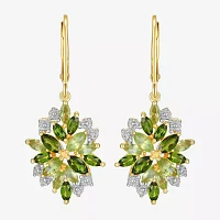 Genuine Green Peridot 18K Gold Over Silver Drop Earrings