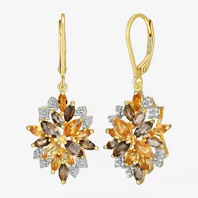 Yellow Citrine 18K Gold Over Silver Flower Drop Earrings