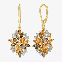 Yellow Citrine 18K Gold Over Silver Flower Drop Earrings