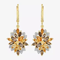 Yellow Citrine 18K Gold Over Silver Flower Drop Earrings