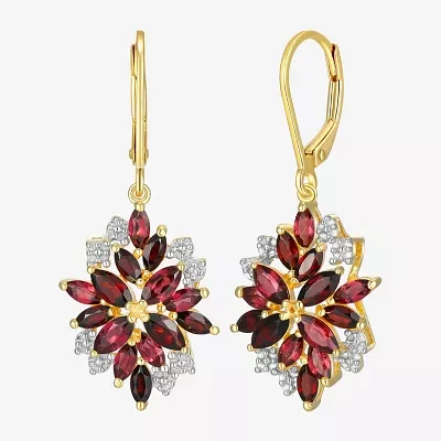 Genuine Red Garnet 18K Gold Over Silver Drop Earrings