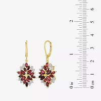 Genuine Red Garnet 18K Gold Over Silver Drop Earrings