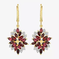 Genuine Red Garnet 18K Gold Over Silver Drop Earrings