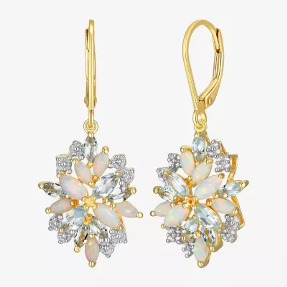 Lab Created White Opal 18K Gold Over Silver Drop Earrings