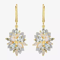 Lab Created White Opal 18K Gold Over Silver Drop Earrings