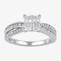 (G / I1) Womens 1 CT. T.W. Lab Grown White Diamond 10K Gold Round Halo Engagement Ring