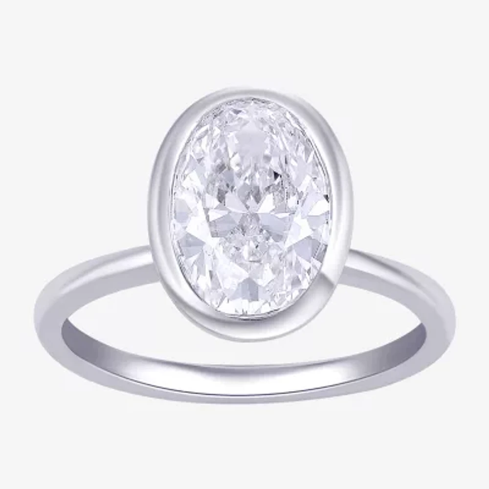 F / Si1) Womens 3 CT. Lab Grown White Diamond 10K Gold Oval Solitaire Engagement Ring