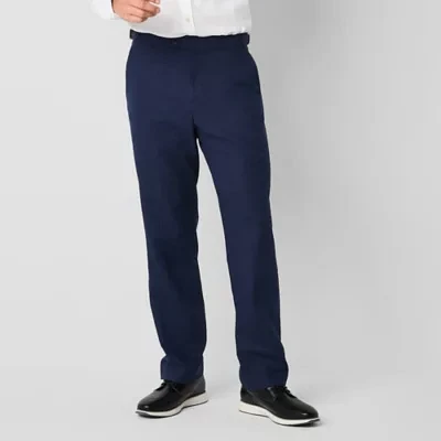 Stafford Linen Blend Side Buckle Tab Mens Classic Fit Flat Front Dress Pant