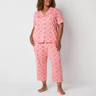 Liz Claiborne Womens Plus 2-pc. Short Sleeve Capri Pajama Set