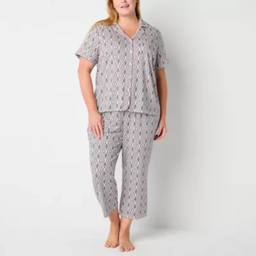 Liz Claiborne Womens Plus 2-pc. Short Sleeve Capri Pajama Set